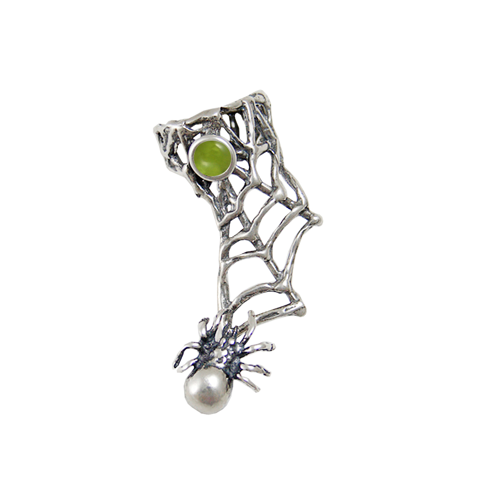 Sterling Silver Spider Web Ear Cuff With Peridot